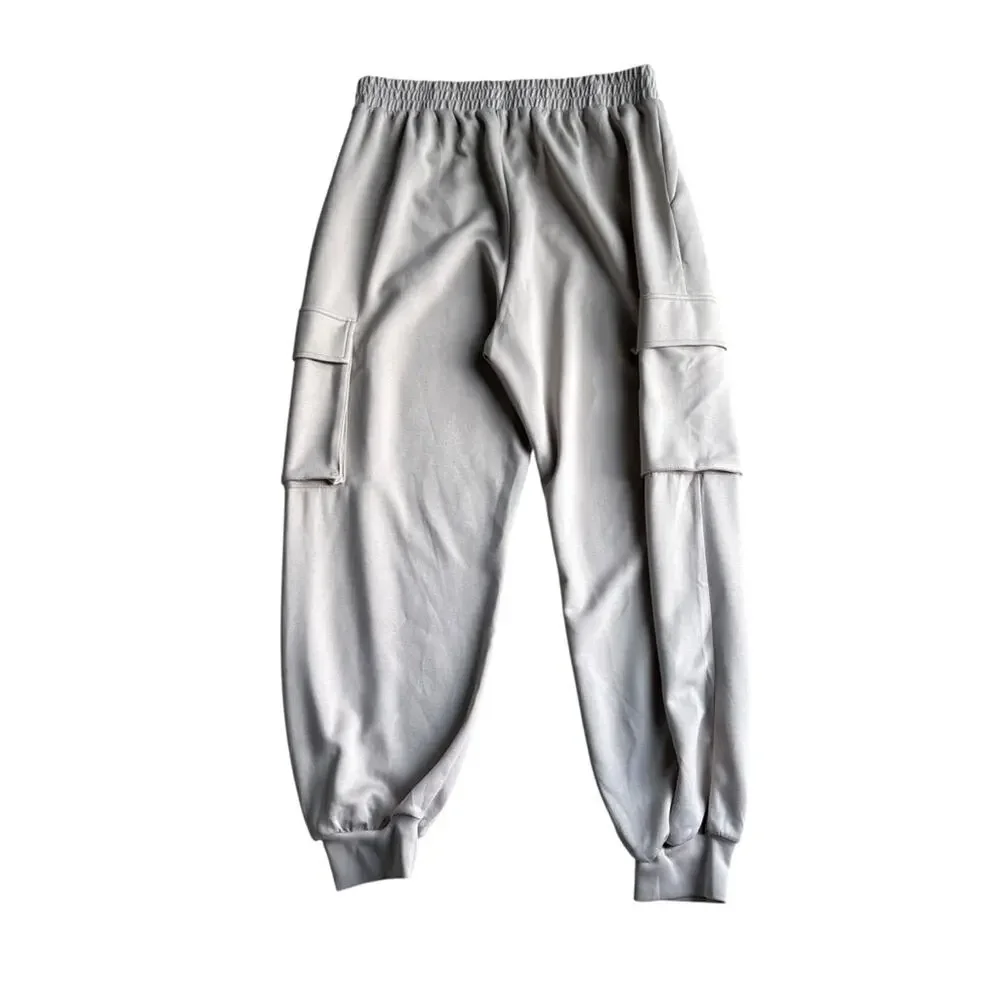 White Birch Cream Elastic Waist cargo jogger Pants